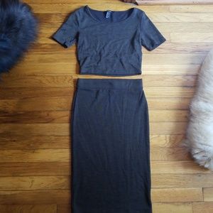 Forrest Green crop top and matching pencil skirt